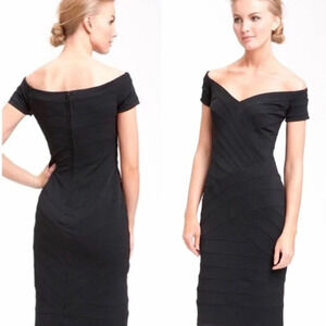 Tadashi Collection Black Off The Shoulder Bandage Below Knee Length Dress Sz. XS